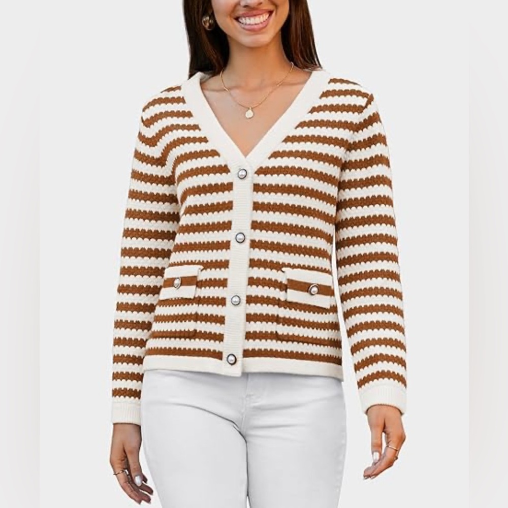 Cider Tan and Cream Striped Cardigan